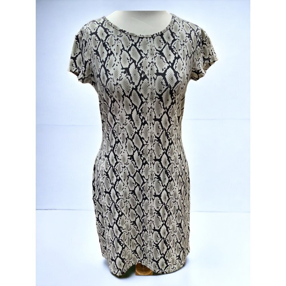 GUESS SNAKE ANIMAL PRINT MINI CAP SLEEVE TIE WAIST BLACK GRAY DRESS SIZE SMALL